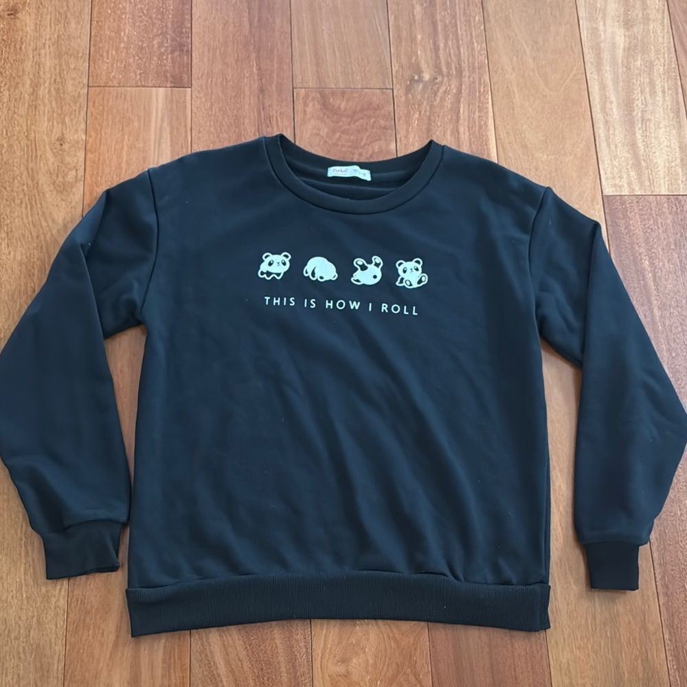 ROMWE Black graphic Panda‎ Pets Sweatshirt size S